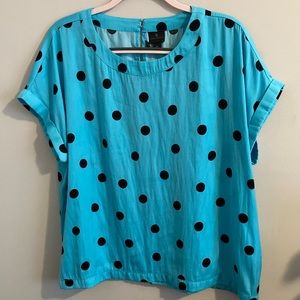Worthington women’s blue and black polka dot dress top